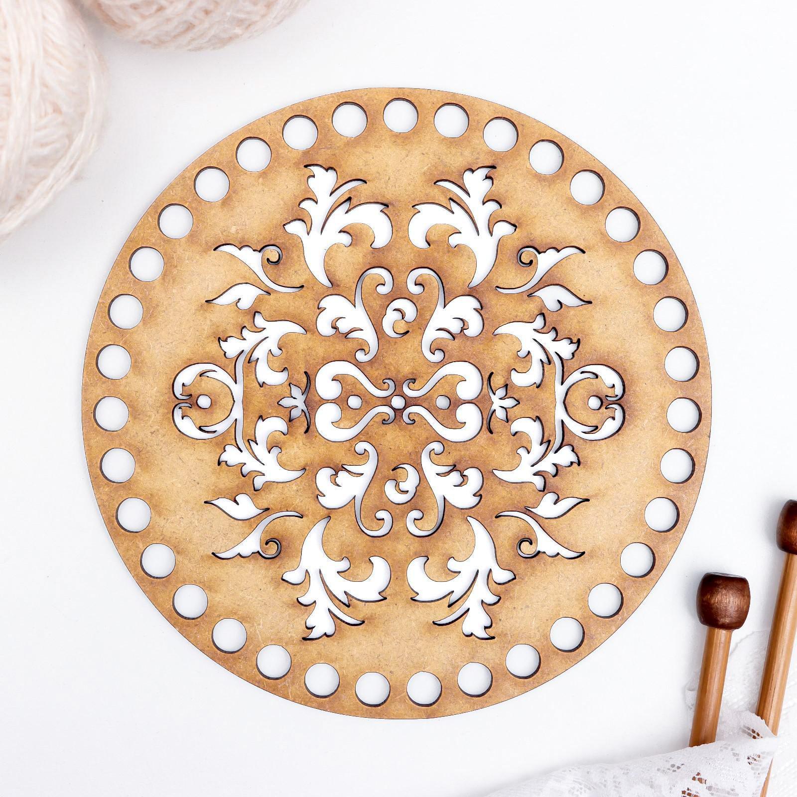 Заготовка для вязания "Круг. Ажурный узор АК 4" донышко МДФ 3 мм 15 см