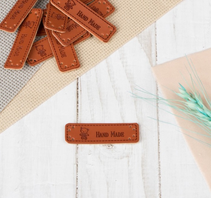 Бирки нашивки из кожзама «Hand made», 5 × 1,5 см
