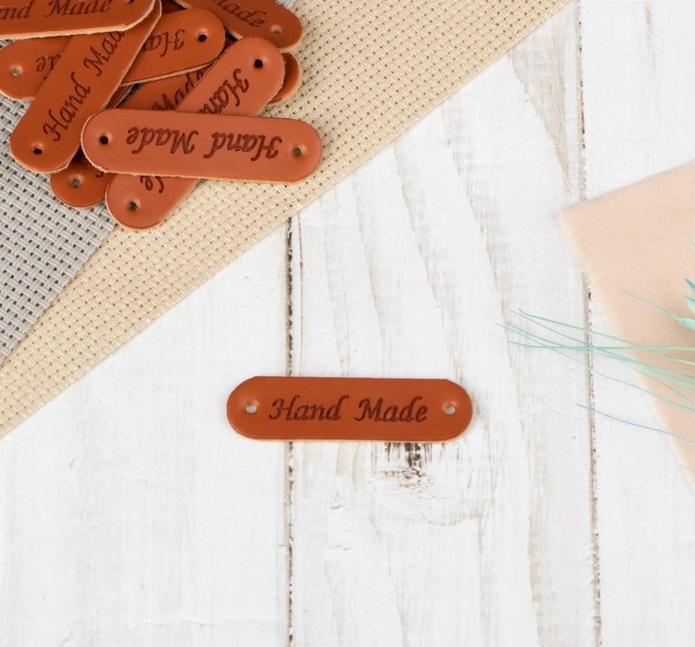Бирки нашивки из кожзама «Hand made», 4,5 × 1,3 см