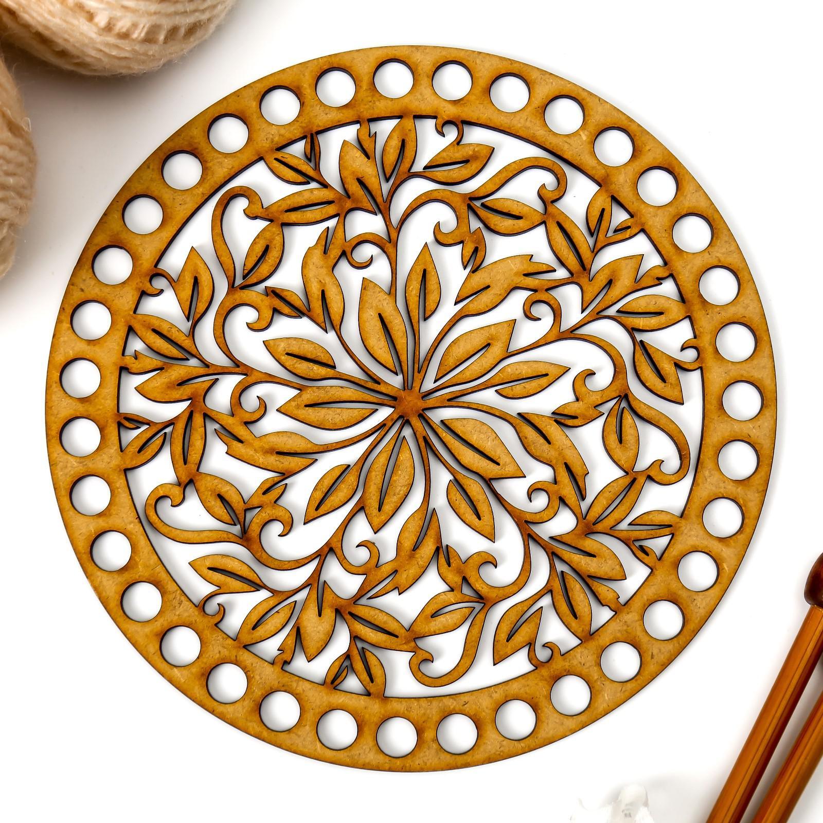 Заготовка для вязания "Круг. Ажурный узор 20" донышко 15 см МДФ 3мм