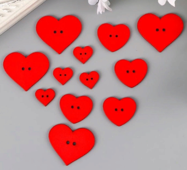 Пуговицы декоративные "Сердце", дерево, в ассортименте