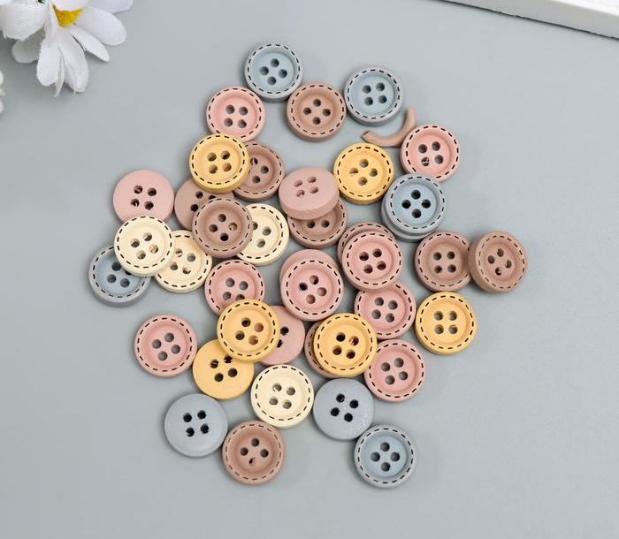 Пуговицы дерево для творчества 4 прокола "Стиль", МИКС 12×12 мм