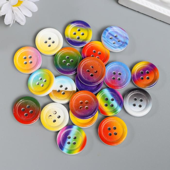 Пуговицы дерево для творчества 4 прокола "Радуга", МИКС 1,8×1,8 см