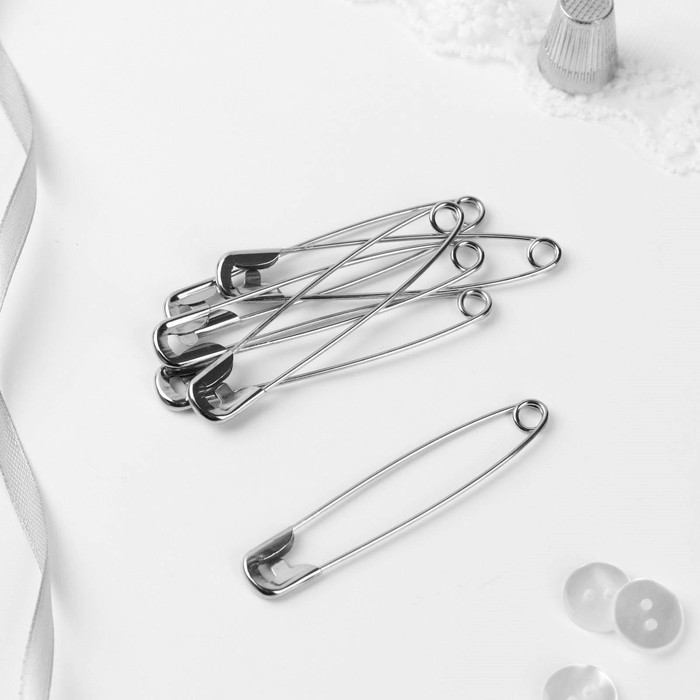 Булавка английская, 75 мм, 6 шт, серебряно