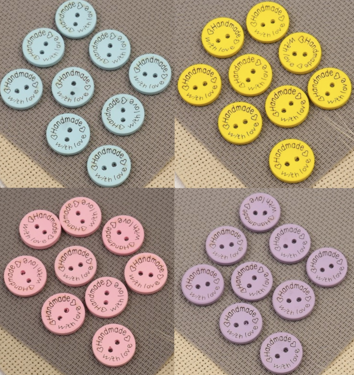 Пуговицы деревянные «Hand made with love», цветные, 2 × 2 см, в ассортименте