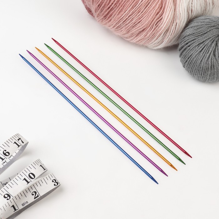 Спицы для вязания, чулочные, из алюминия, 25 см, 5 шт, цвет МИКС